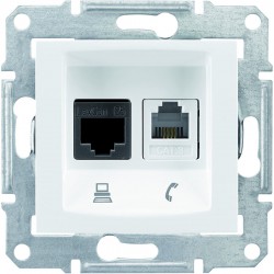 Розетка телефон+компьютер RJ11+RJ45 кат. 5-e UTP белая SEDNA SDN5100121